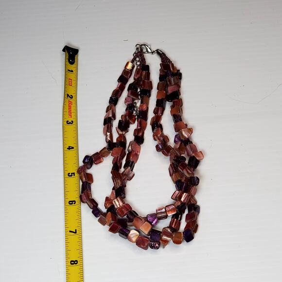 Triple Strand Purple Beaded Necklace 14" Unsigned Lobster Closure - Picture 4 of 4